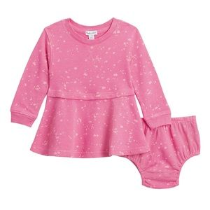 💕HP💕Splendid baby girl pink bleach splatter long sleeve dress with bloomers